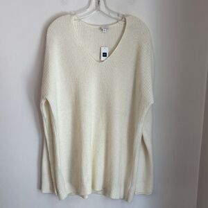 GAP Women's rabbit Hair V-Neck Cream knit classic warm holiday Sweater XL NWT